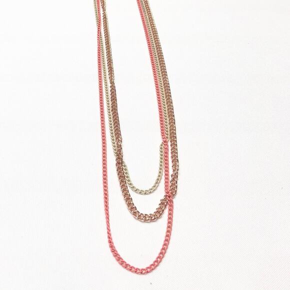 Y2k Express Peach & Gold Triple Chain Long Necklace - Picture 1 of 6